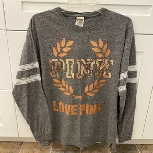 Victoria's Secret Gray Long Sleeve Tee with Gold Accents